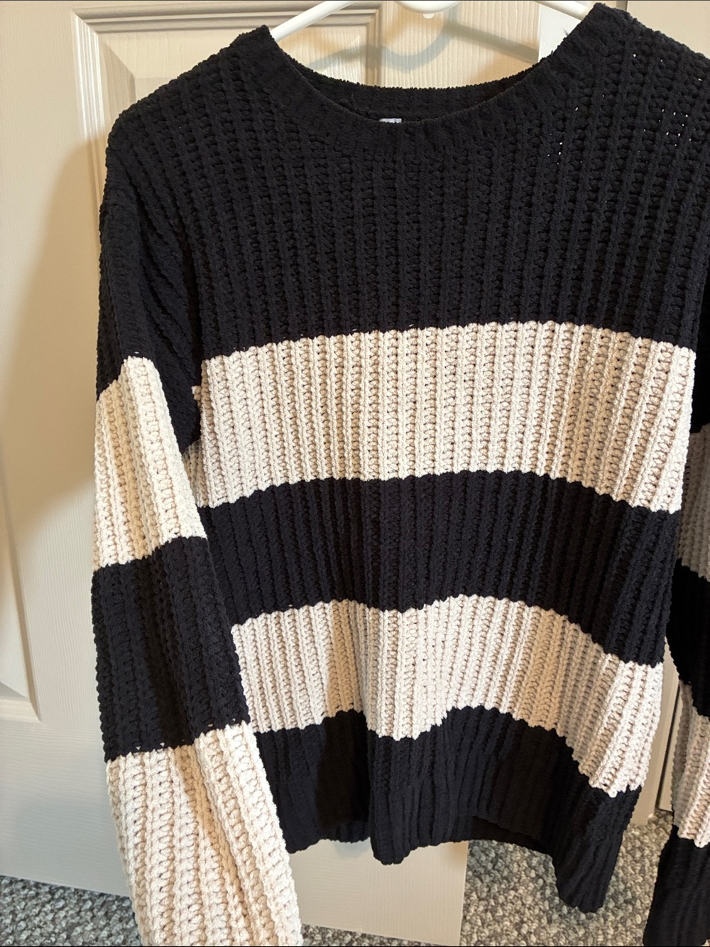 Striped Crewneck Knit Sweater in Black and Cream - Picture 3 of 3